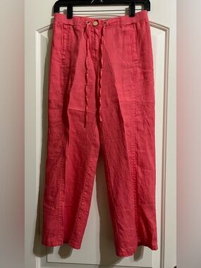 JM Collection Women’s 4P Coral Pink Linen Blend Drawstring Wide Leg Pants